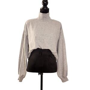 PILCRO Bubble Hem Cropped Turtleneck Sweatshirt, Size Small